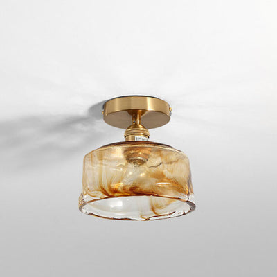 Modern Glass Japanese Amber Multi-Style 1-Light Flush Mount Light