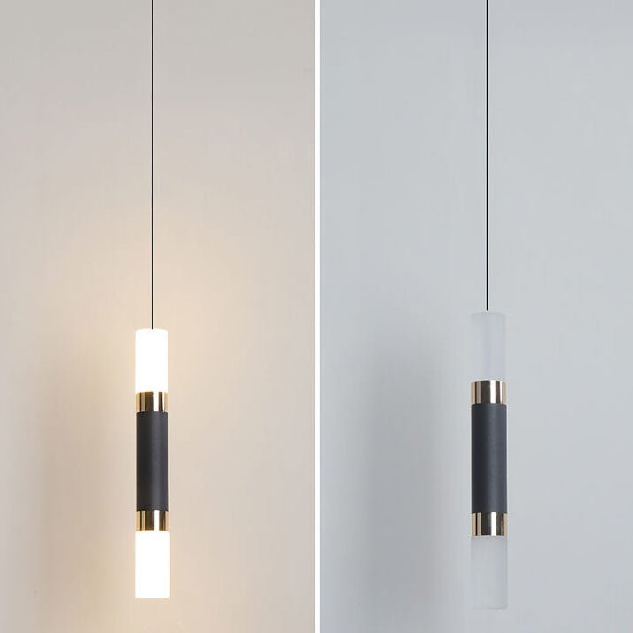Moderne schwarze Röhren-Hängeleuchte mit 1 Licht aus Acryl und LED 