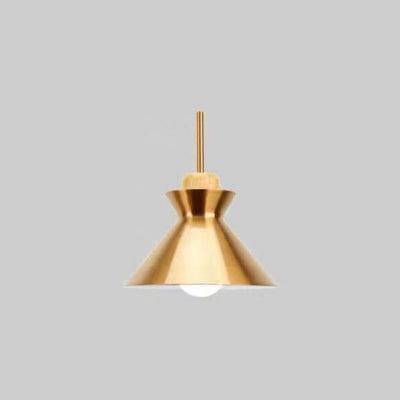 Nordic Simple Golden Dome Metall 1-Licht Holzgriff Pendelleuchte 