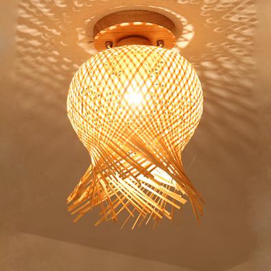 Modern Minimalist Creative Bamboo Weaving Flush Mount Ceiling Lamp