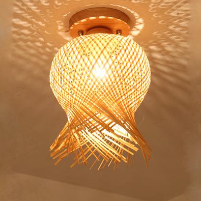 Modern Minimalist Creative Bamboo Weaving Flush Mount Ceiling Lamp