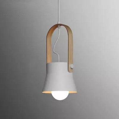 Modern Nordic 1-Light Dome Wood Carrying Handle Pendant Light