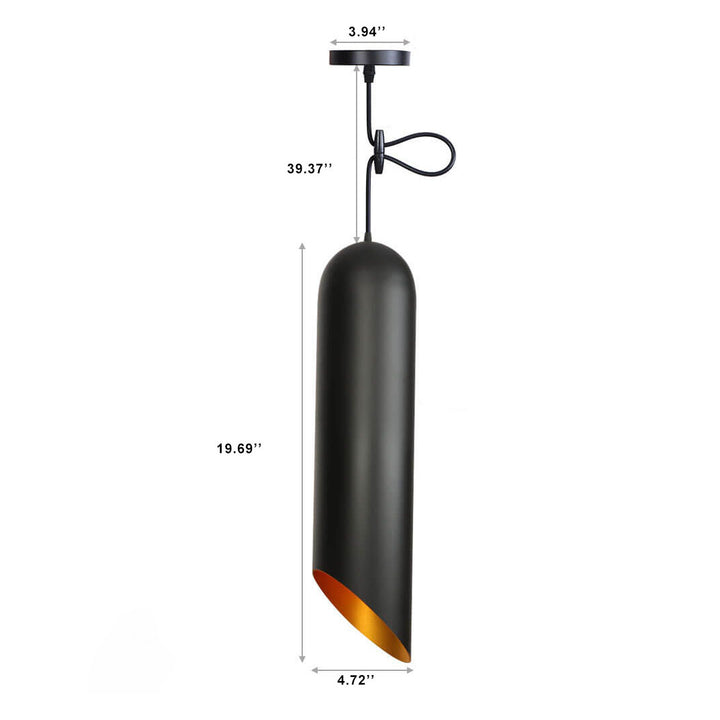 Vintage Black Metal Tubular 1-Light Pendant Light