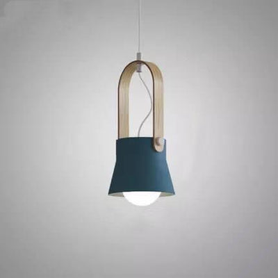 Modern Nordic 1-Light Dome Wood Carrying Handle Pendant Light