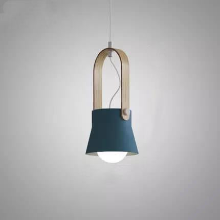 Modern Nordic 1-Light Dome Wood Carrying Handle Pendant Light