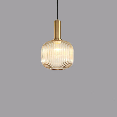 Lámpara colgante de 1 luz con linterna de vidrio a rayas minimalista 