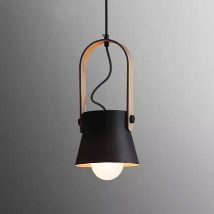 Modern Nordic 1-Light Dome Wood Carrying Handle Pendant Light