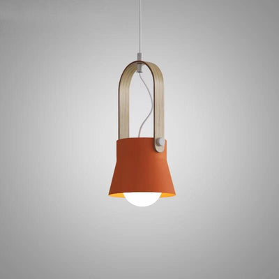 Modern Nordic 1-Light Dome Wood Carrying Handle Pendant Light