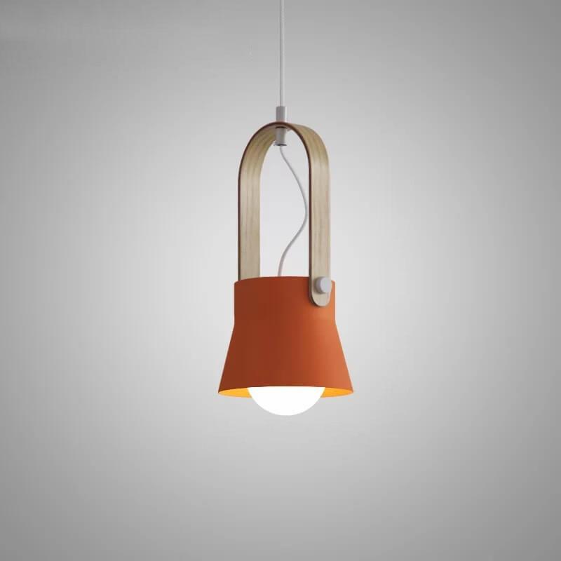 Modern Nordic 1-Light Dome Wood Carrying Handle Pendant Light