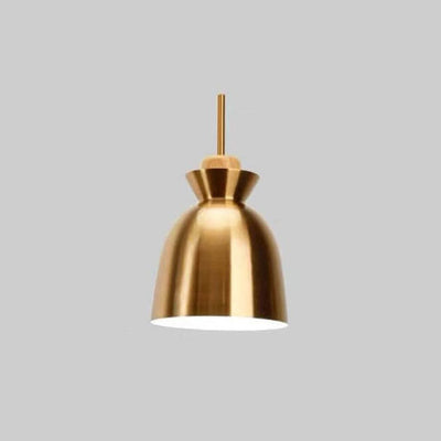 Nordic Simple Golden Dome Metal 1-Light Wood Handle Pendant Light