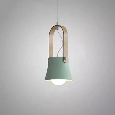 Modern Nordic 1-Light Dome Wood Carrying Handle Pendant Light