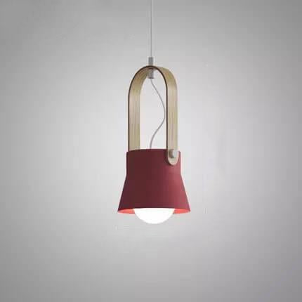 Modern Nordic 1-Light Dome Wood Carrying Handle Pendant Light