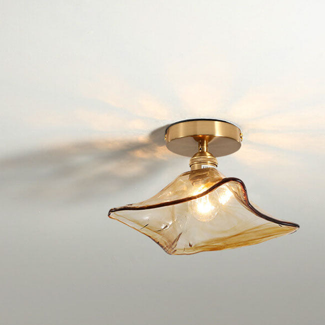 Modern Minimalist Glass Copper Amber Multi-Style 1-Light Flush Mount Light For Living Room &amp; Bedroom