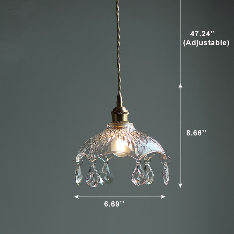 Vintage Clear Glass1-Light Flower Pendant Light