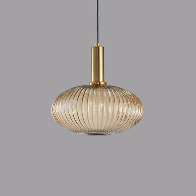 Lámpara colgante de 1 luz con linterna de vidrio a rayas minimalista 