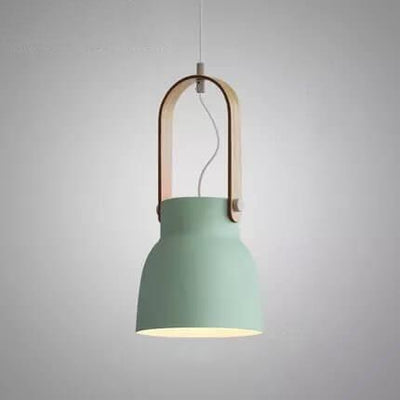 Modern Nordic 1-Light Dome Wood Carrying Handle Pendant Light