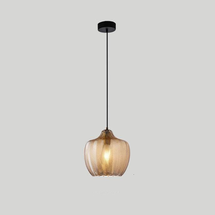 Lámpara colgante de barril de 1 luz de vidrio ondulado con textura nórdica 