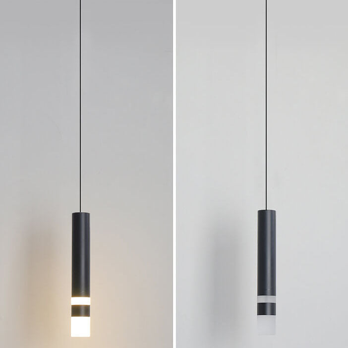 Moderne schwarze Röhren-Hängeleuchte mit 1 Licht aus Acryl und LED 