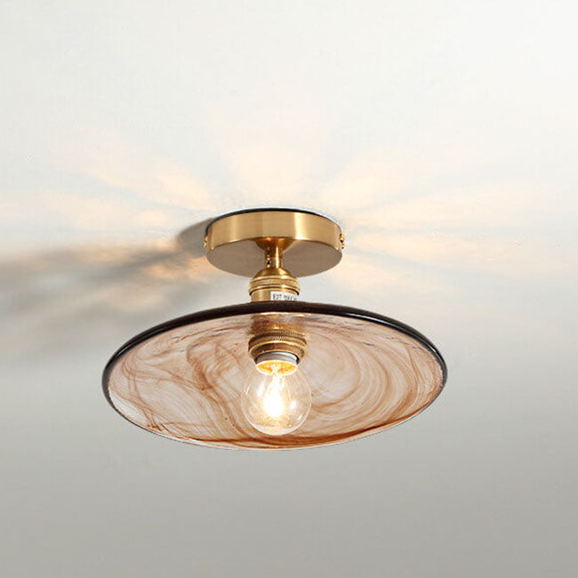Modern Minimalist Glass Copper Amber Multi-Style 1-Light Flush Mount Light For Living Room &amp; Bedroom