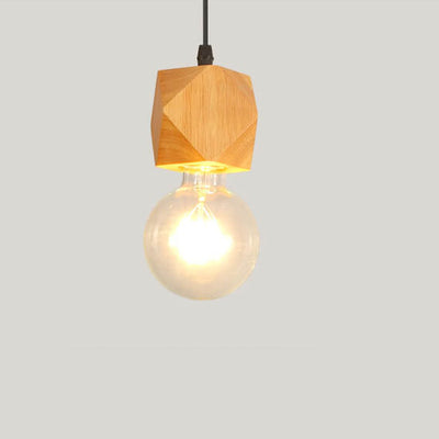 Moderne, minimalistische, geometrische, 1-flammige kleine Pendelleuchte aus Holz 