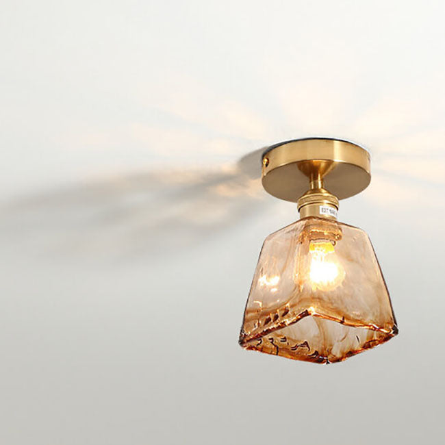 Modern Minimalist Glass Copper Amber Multi-Style 1-Light Flush Mount Light For Living Room &amp; Bedroom
