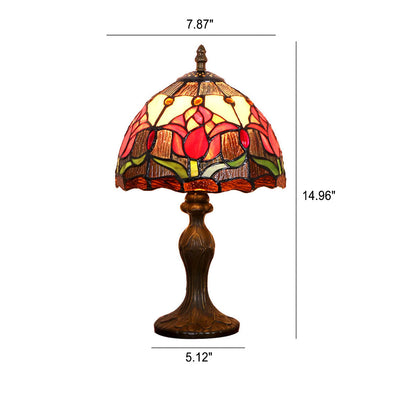 Tiffany Rustic Tulip Stained Glass Round 1-Light Table Lamp