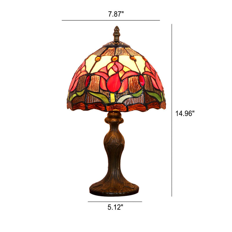 Tiffany Rustikale Tulpe Buntglas Runde 1-Licht Tischlampe 