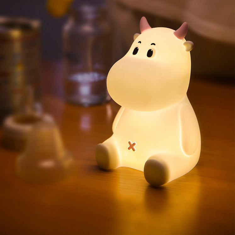 Lámpara de mesa de noche con luz LED recargable USB de silicona en forma de vaca moderna y creativa 