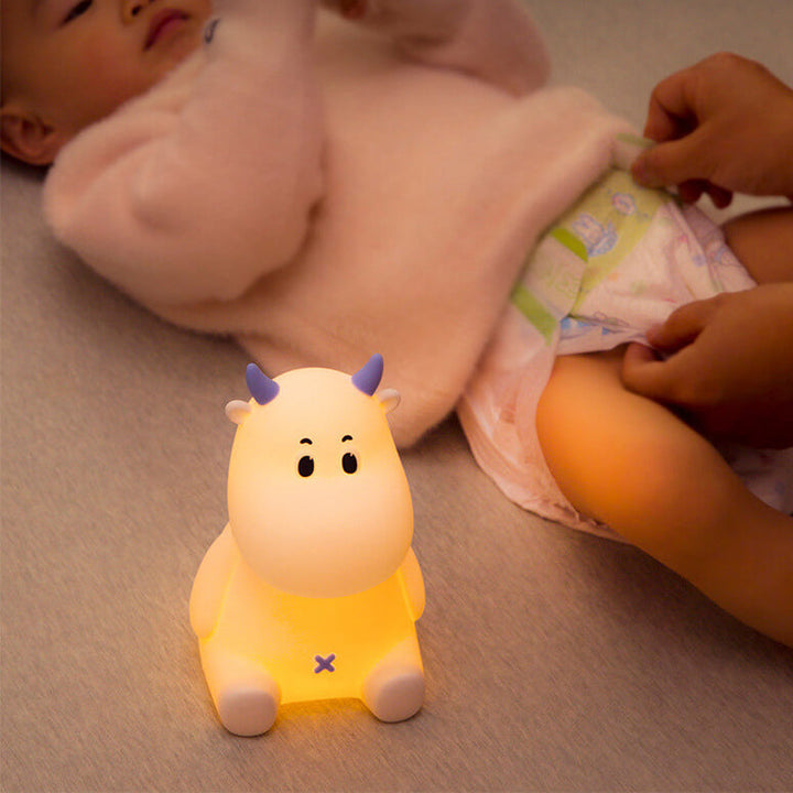 Lámpara de mesa de noche con luz LED recargable USB de silicona en forma de vaca moderna y creativa 