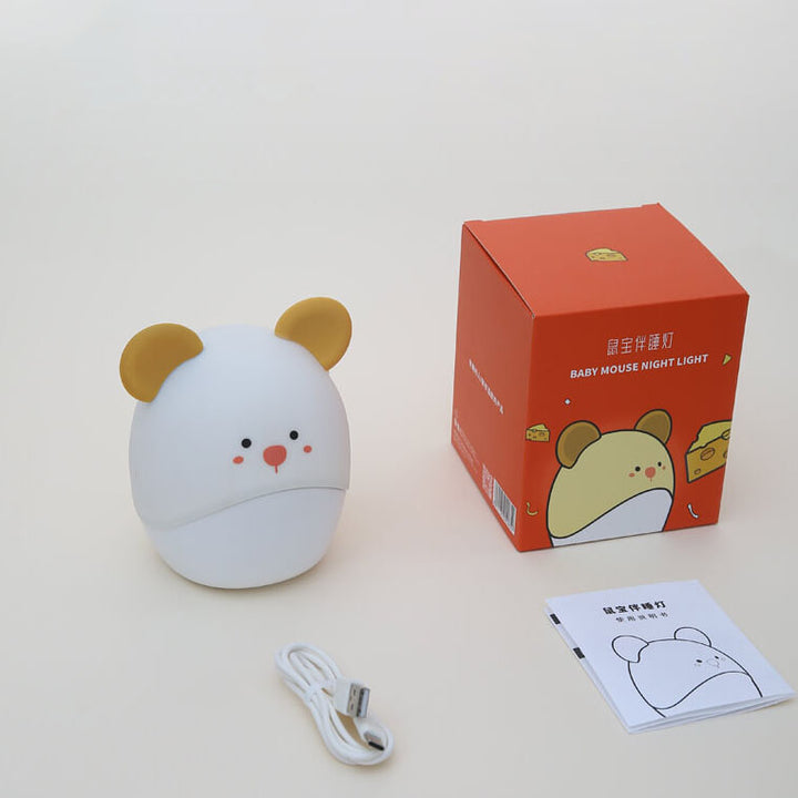 Zeitgenössische kreative Cartoon-Maus-PC-ABS-Silikon-USB-wiederaufladbare weiche Licht-LED-Nachtlicht-Tischlampe für Schlafzimmer 