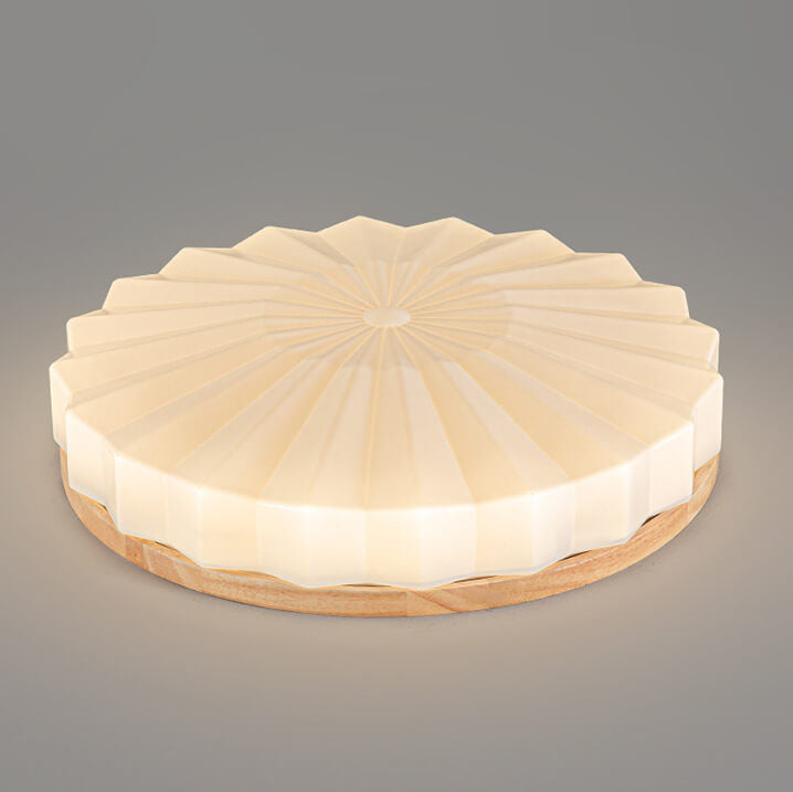 Japanese Minimalist Round Wood Acrylic LED Flush Mount Lighting