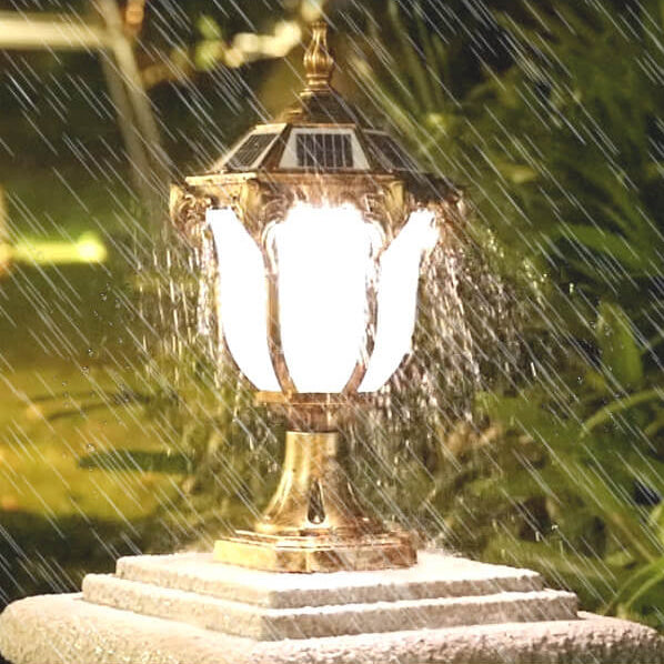 Lumière de colonne de paysage de jardin extérieur solaire étanche en verre et aluminium moulé sous pression rétro européen 