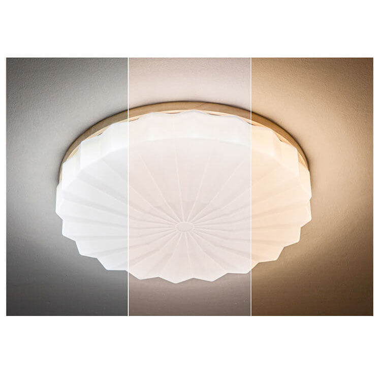 Japanese Minimalist Round Wood Acrylic LED Flush Mount Lighting