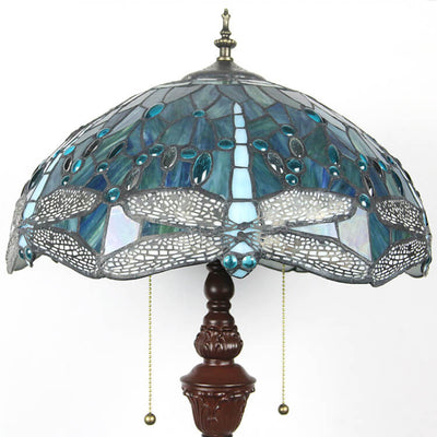 European Vintage Tiffany Dragonfly Glass Resin 2-Light Standing Floor Lamp
