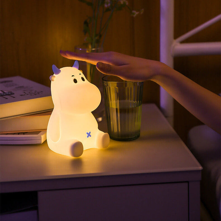 Lámpara de mesa de noche con luz LED recargable USB de silicona en forma de vaca moderna y creativa 