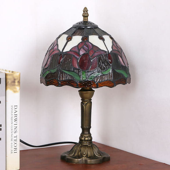 Lampe de table ronde à 1 lumière en verre teinté Tiffany Rustic Tulip 