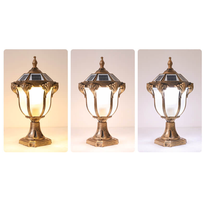 Lumière de colonne de paysage de jardin extérieur solaire étanche en verre et aluminium moulé sous pression rétro européen 