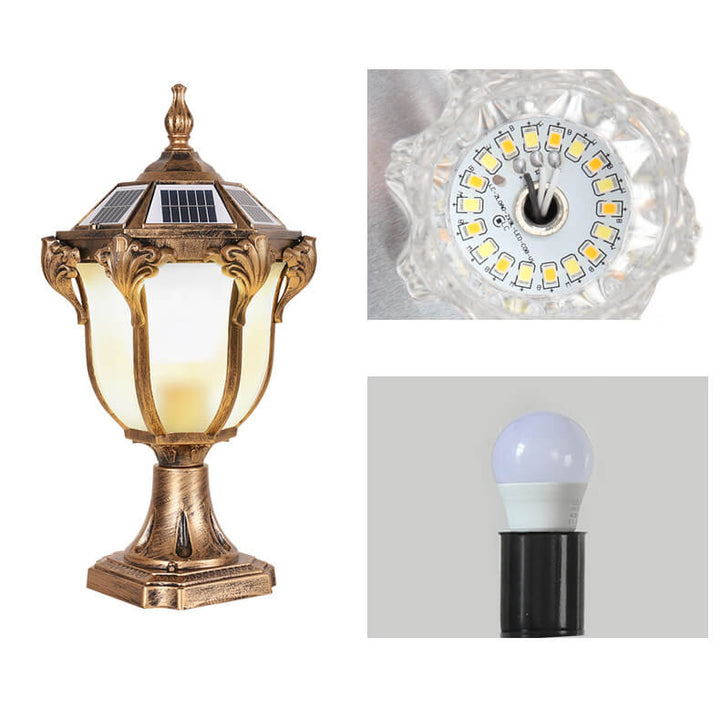 Lumière de colonne de paysage de jardin extérieur solaire étanche en verre et aluminium moulé sous pression rétro européen 