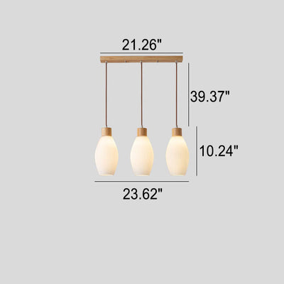 Minimalist Wood Stripes Glass Oval Jar 3-Light Island Light Chandelier