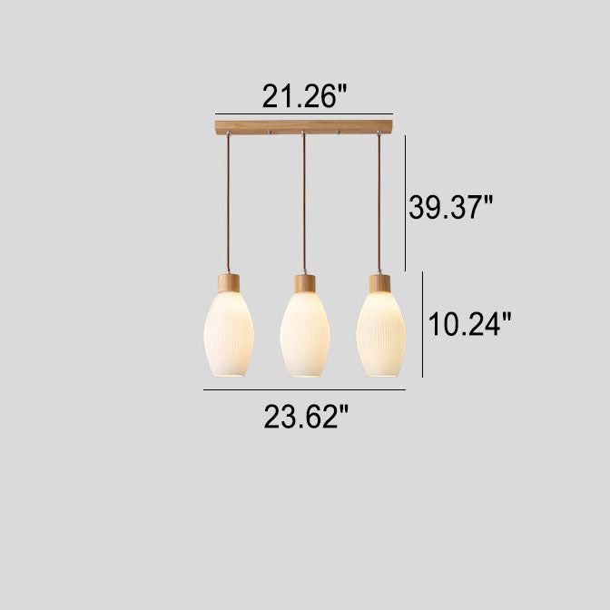 Minimalist Wood Stripes Glass Oval Jar 3-Light Island Light Chandelier
