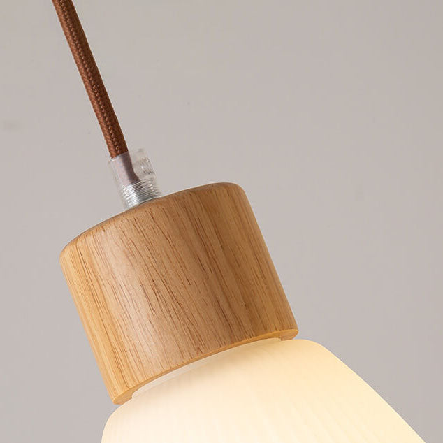 Minimalist Wood Stripes Glass Oval Jar 3-Light Island Light Chandelier