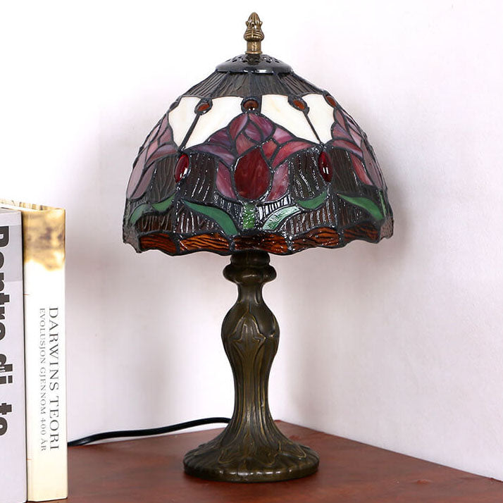 Tiffany Rustic Tulip Stained Glass Round 1-Light Table Lamp