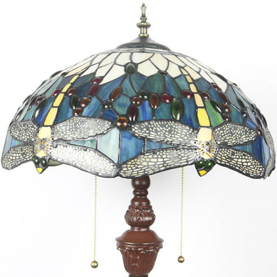 European Vintage Tiffany Dragonfly Glass Resin 2-Light Standing Floor Lamp