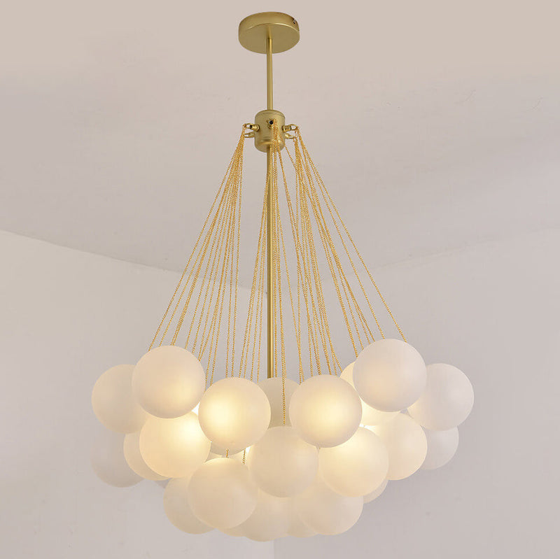 Nordic Minimalist Solid Color Round Ball Hardware Glass 3-Light Chandelier