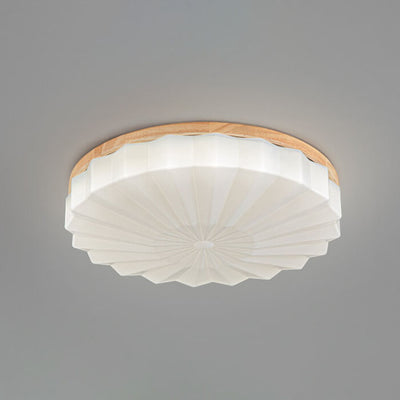 Japanese Minimalist Round Wood Acrylic LED Flush Mount Lighting