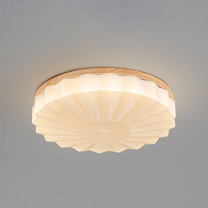 Japanese Minimalist Round Wood Acrylic LED Flush Mount Lighting