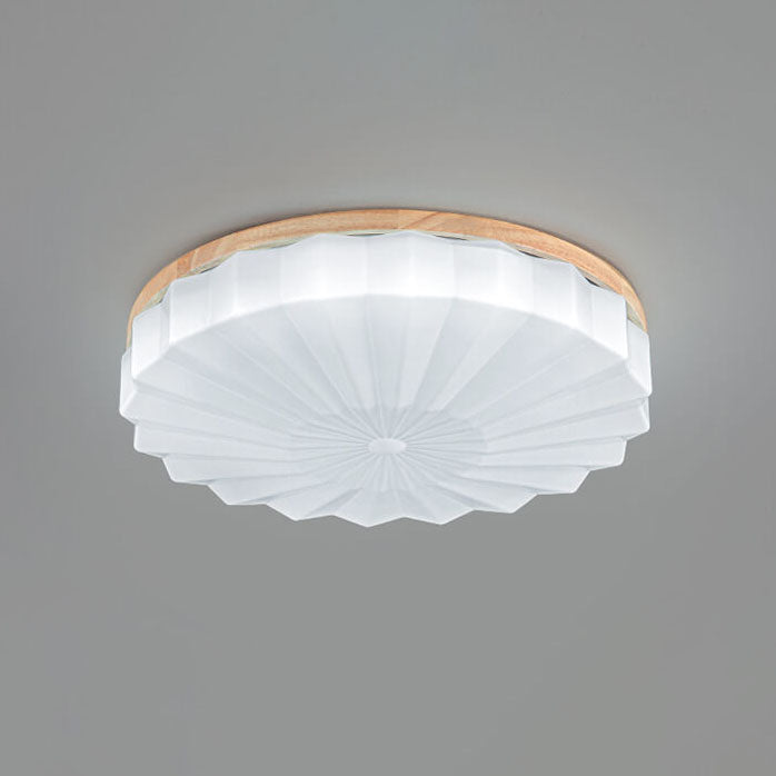Japanese Minimalist Round Wood Acrylic LED Flush Mount Lighting