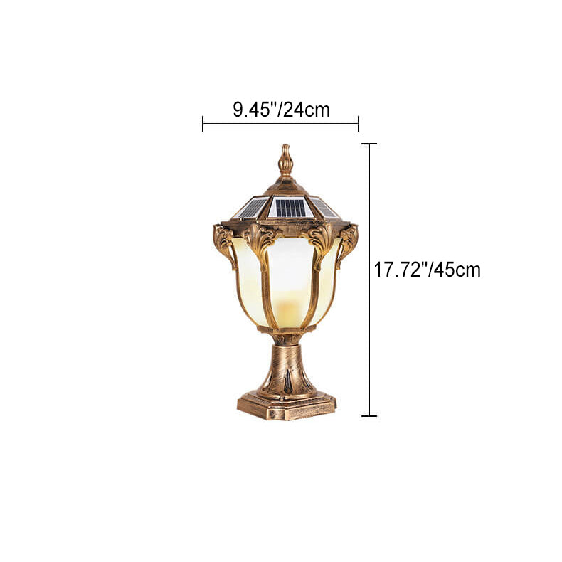 Lumière de colonne de paysage de jardin extérieur solaire étanche en verre et aluminium moulé sous pression rétro européen 