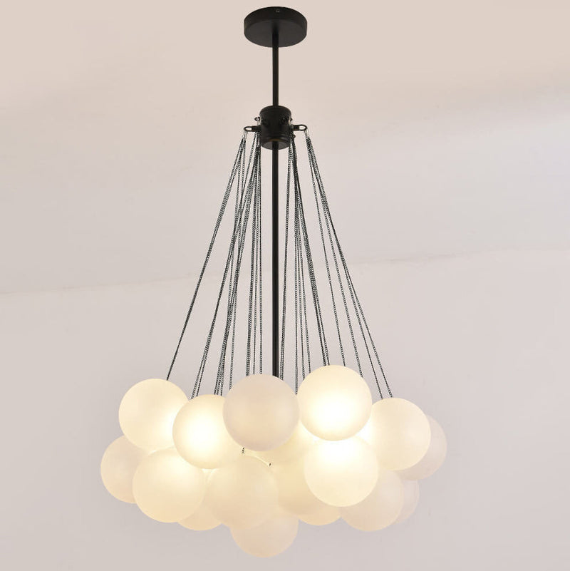 Nordic Minimalist Solid Color Round Ball Hardware Glass 3-Light Chandelier