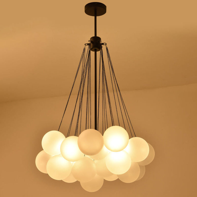 Nordic Minimalist Solid Color Round Ball Hardware Glass 3-Light Chandelier